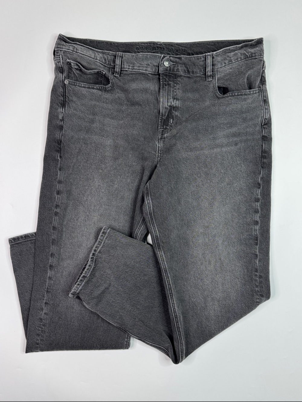 American Eagle Stretch High Rise Straight Black Jeans Size 18 Long